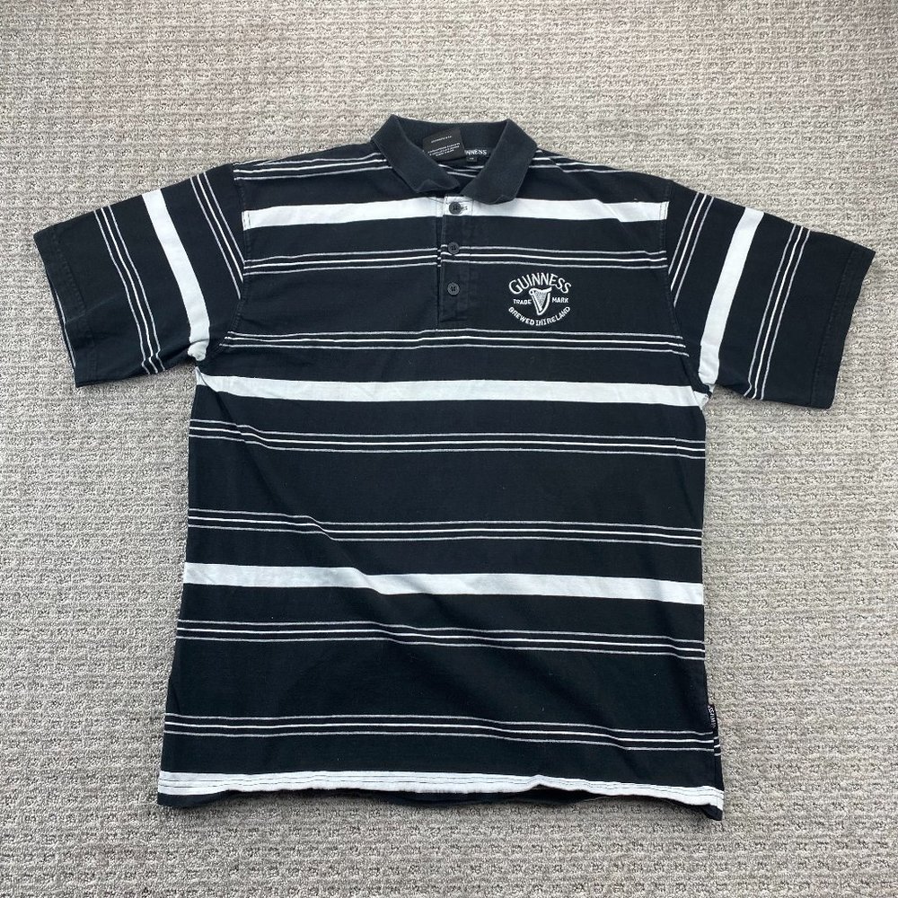 Guinness Beer Polo Shirt Men XXL 2XL Black White Striped Golf Casual Embroidered